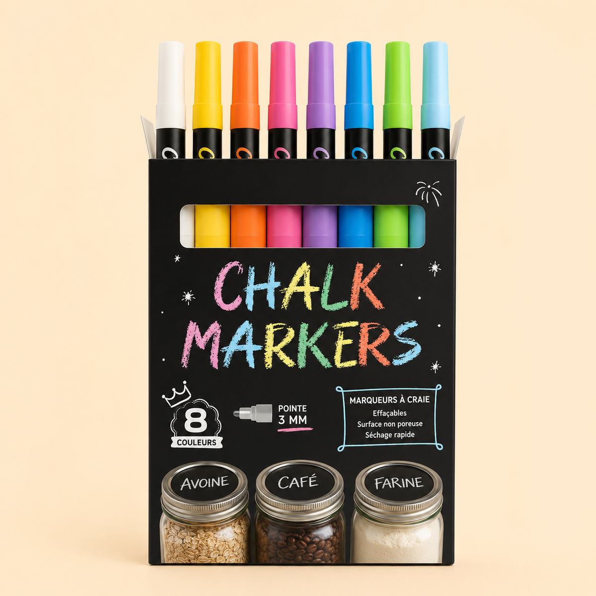 Ensemble de 8 marqueurs à craie liquide – Pointe 3 mm